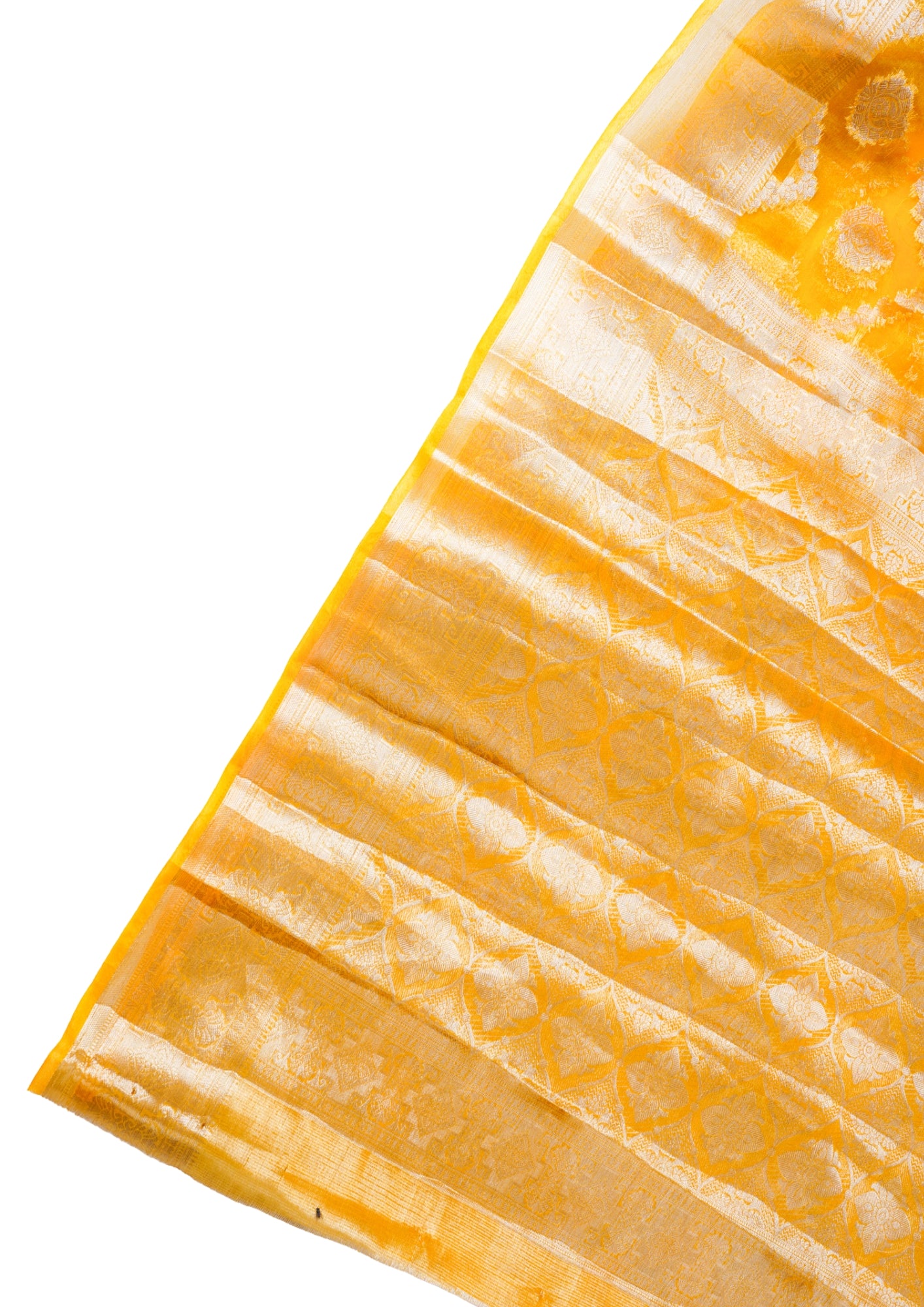 Mustard Yellow Organza Banarasi Jaal Weaving Saree
