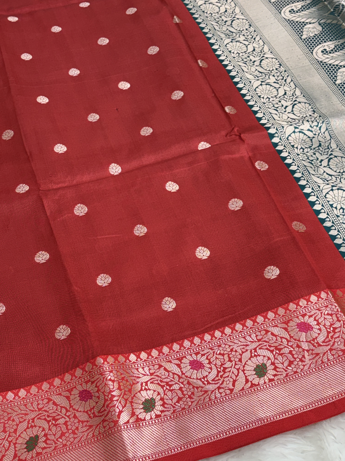 Scarlet Red Soft Banarasi Katan Silk Buta Weaving Saree