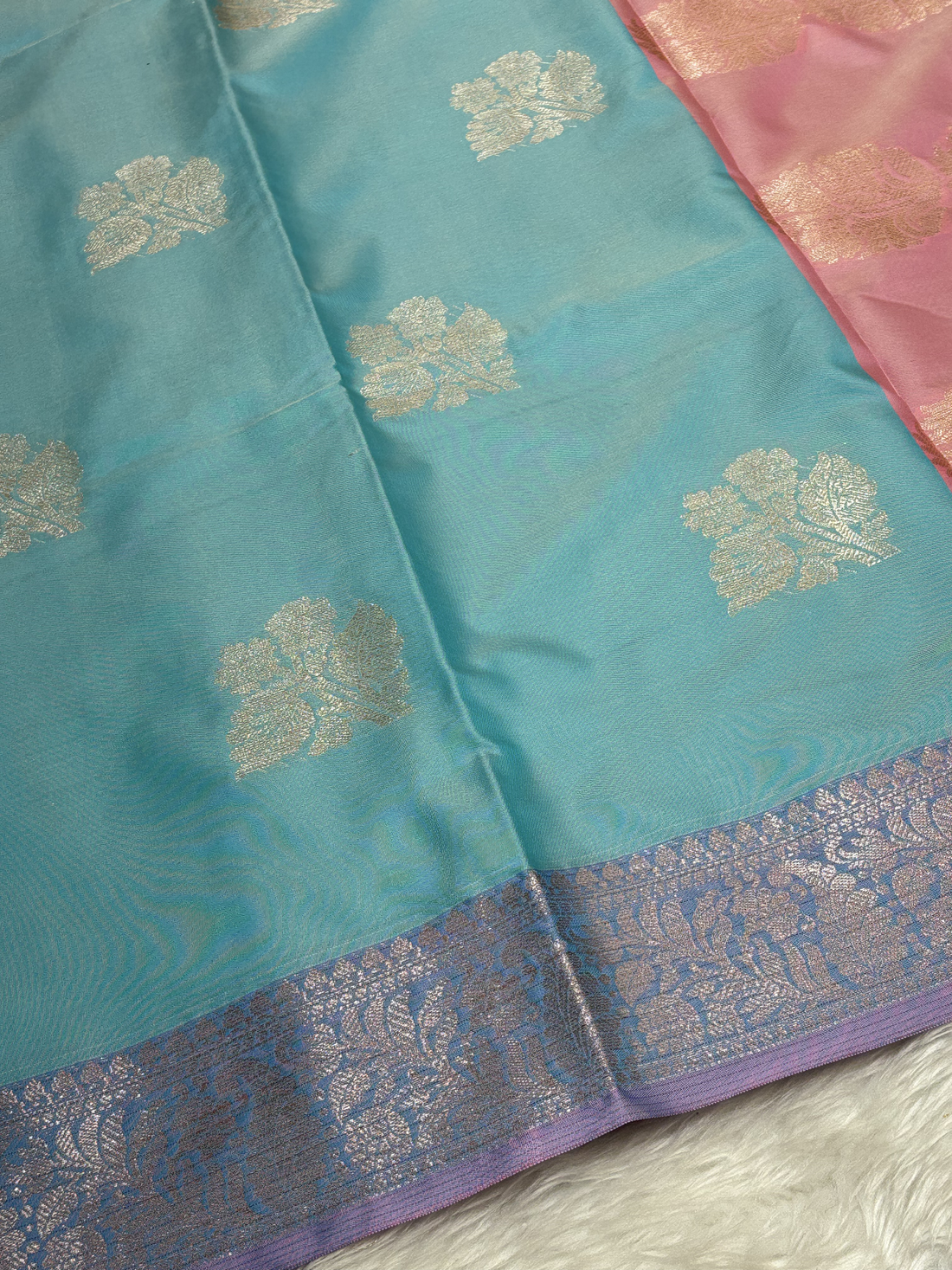 Aqua Mist Blue Soft Banarasi Katan Silk Buta Weaving Saree