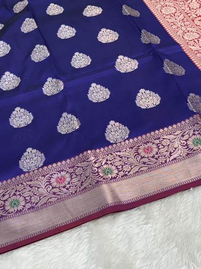 Royal Blue Banarasi Buta Katan Silk Saree with Minakari Border