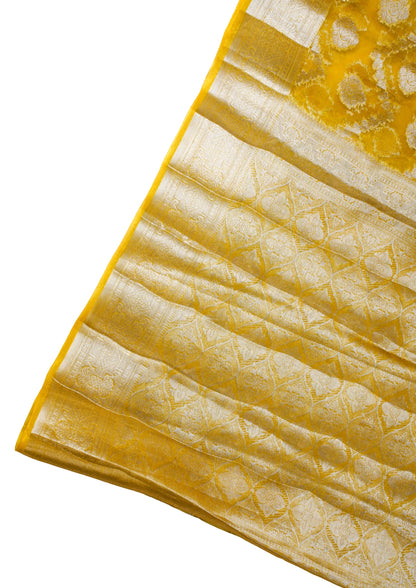 Yellow Organza Banarasi Jaal Weaving Saree