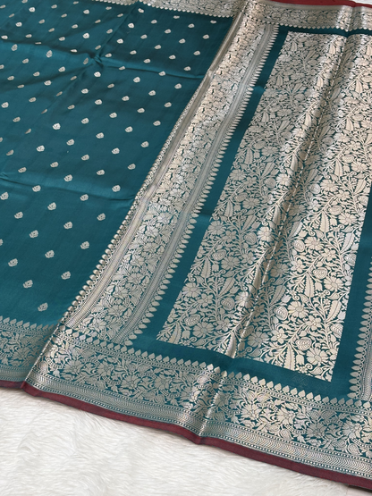 Deep Teal Green Katan Silk Banarasi Buti Saree