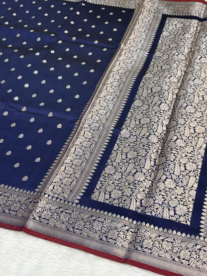 Royal Navy Blue Katan Silk Banarasi Buti Saree