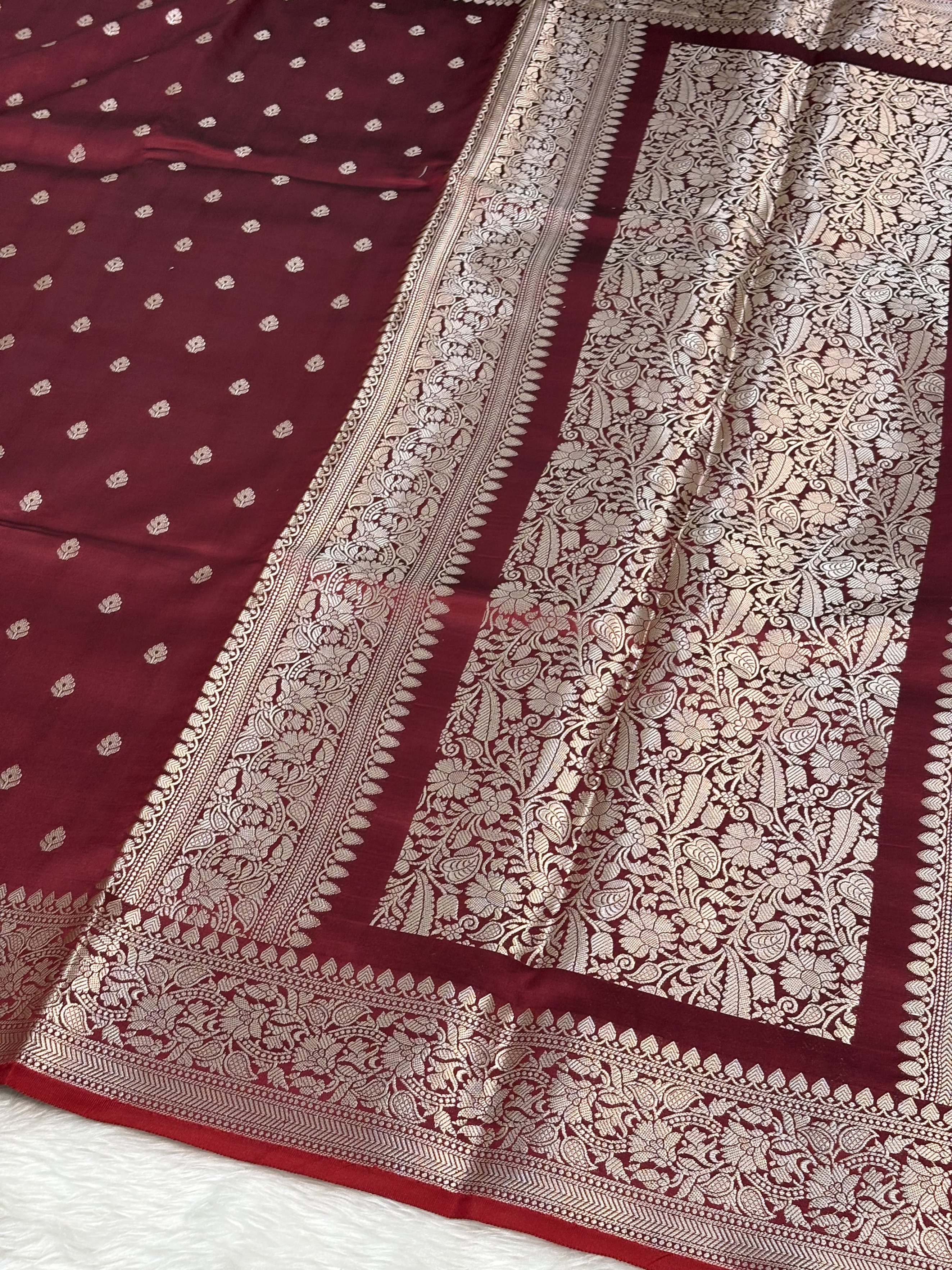 Deep Merlot Red Katan Silk Banarasi Buti Saree