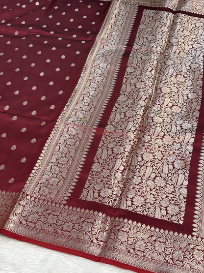 Deep Merlot Red Katan Silk Banarasi Buti Saree