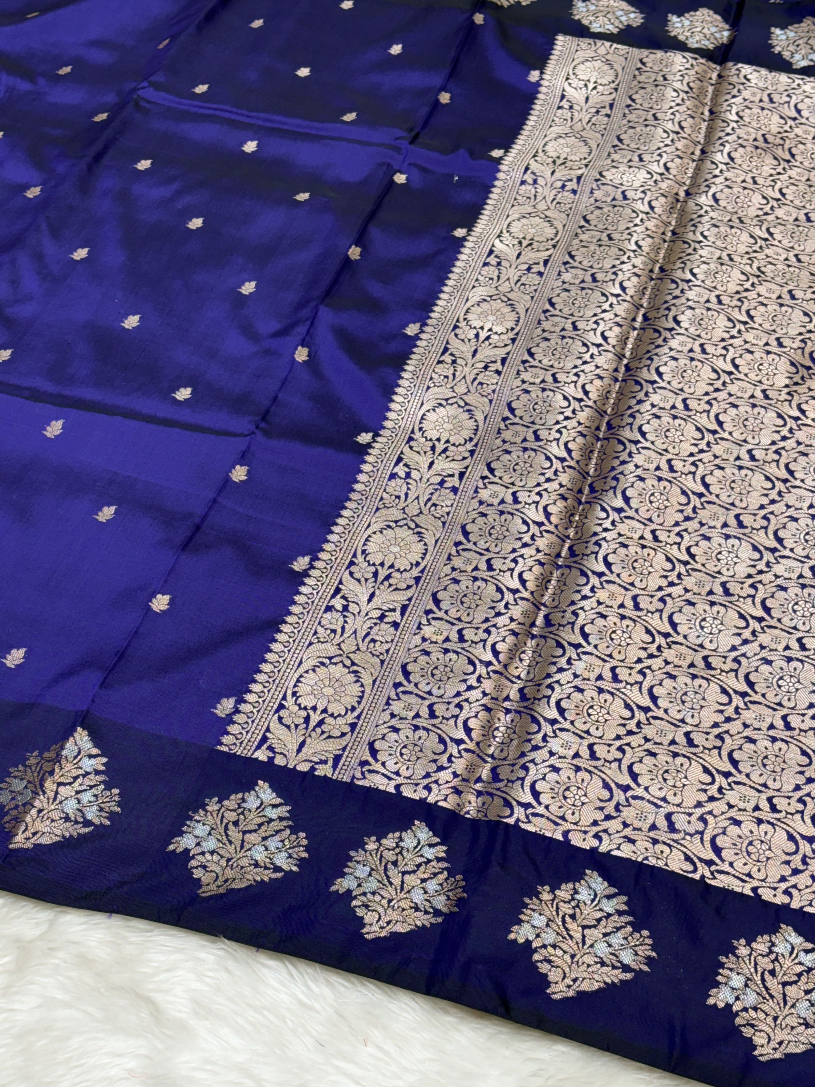 Royal Amethyst Purple Banarasi Katan Silk Saree with Satin Border
