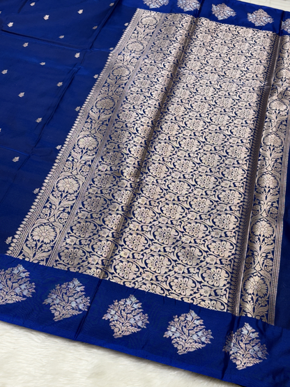 Royal Sapphire Blue Banarasi Katan Silk Saree with Satin Border