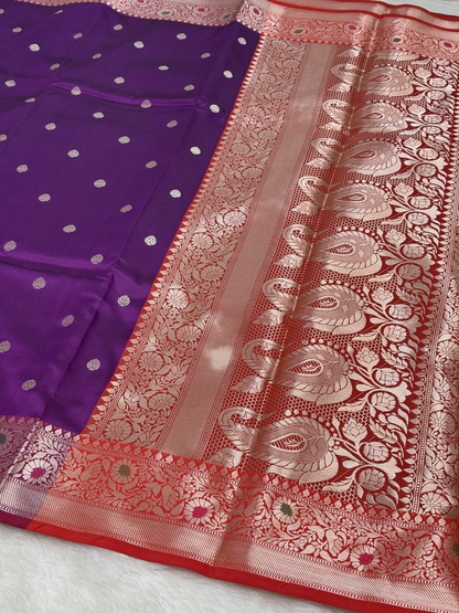 Royal Amethyst Purple Banarasi Minakari Border Katan Silk Buti Weaving Saree