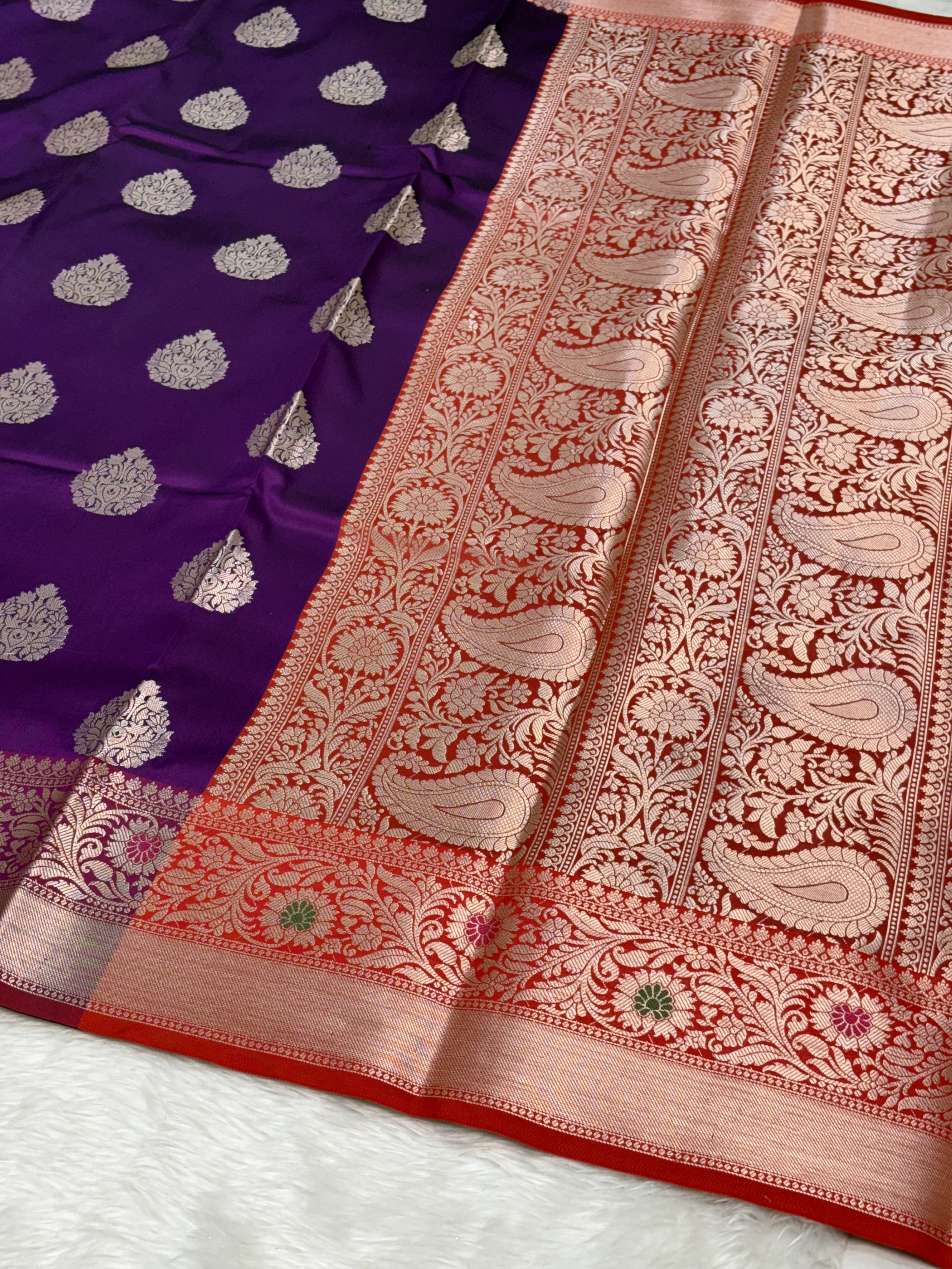 Royal Purple Banarasi Buta Katan Silk Saree with Minakari Border