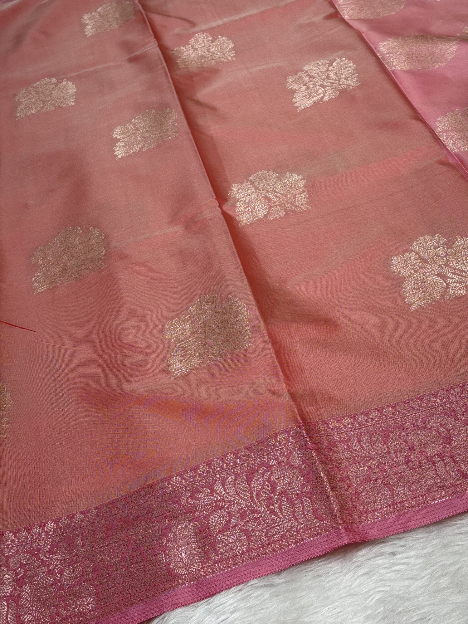 Dusty Rose Pink Soft Banarasi Katan Silk Buta Weaving Saree