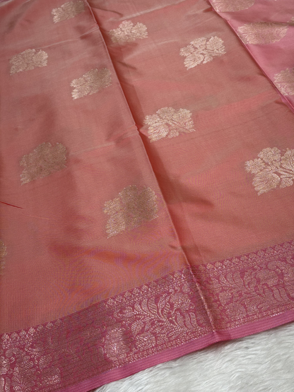 Dusty Rose Pink Soft Banarasi Katan Silk Buta Weaving Saree