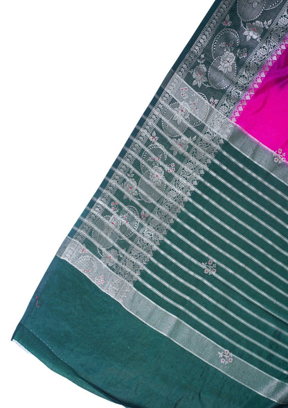 Rani Pink Handloom Banarasi Matka Silk Saree