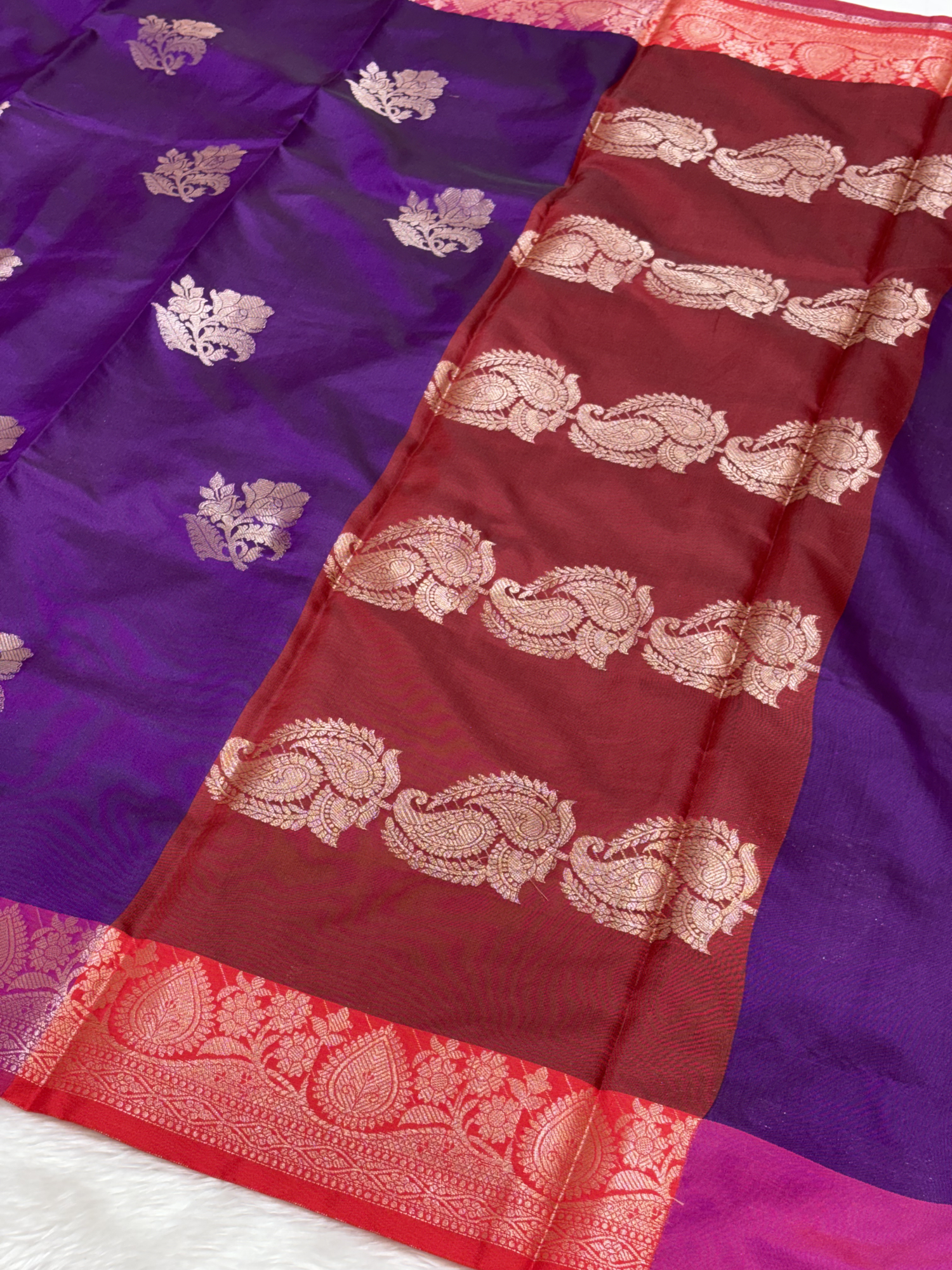 Royal Plum Purple Soft Banarasi Katan Silk Buta Saree