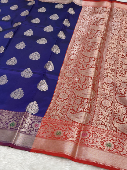Royal Blue Banarasi Buta Katan Silk Saree with Minakari Border