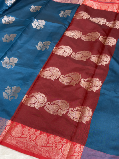 Steel Ocean Blue Soft Banarasi Katan Silk Buta Saree