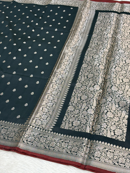 Classic Black Katan Silk Banarasi Buti Saree