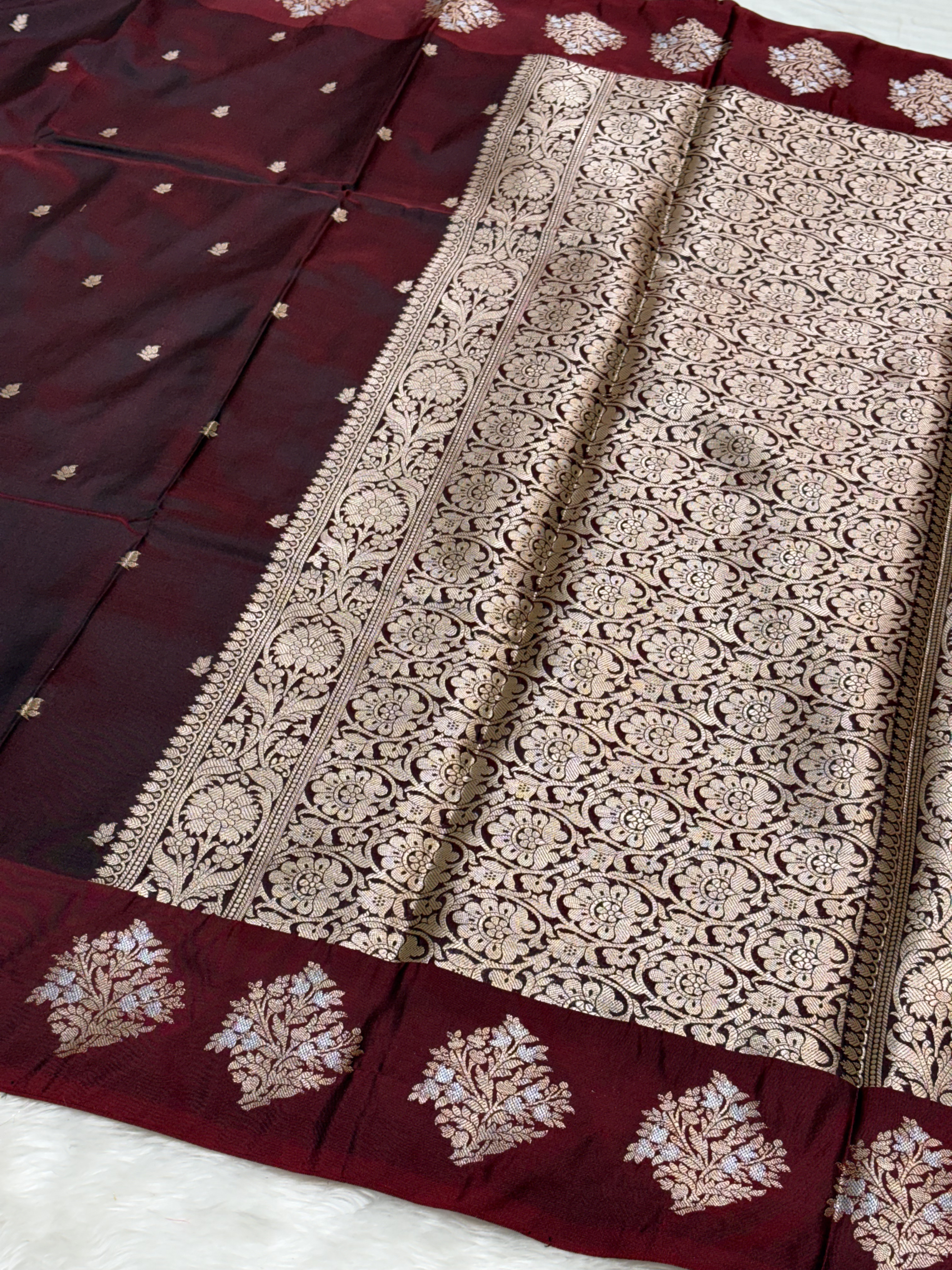 Cocoa Brown Banarasi Katan Silk Saree with Satin Border