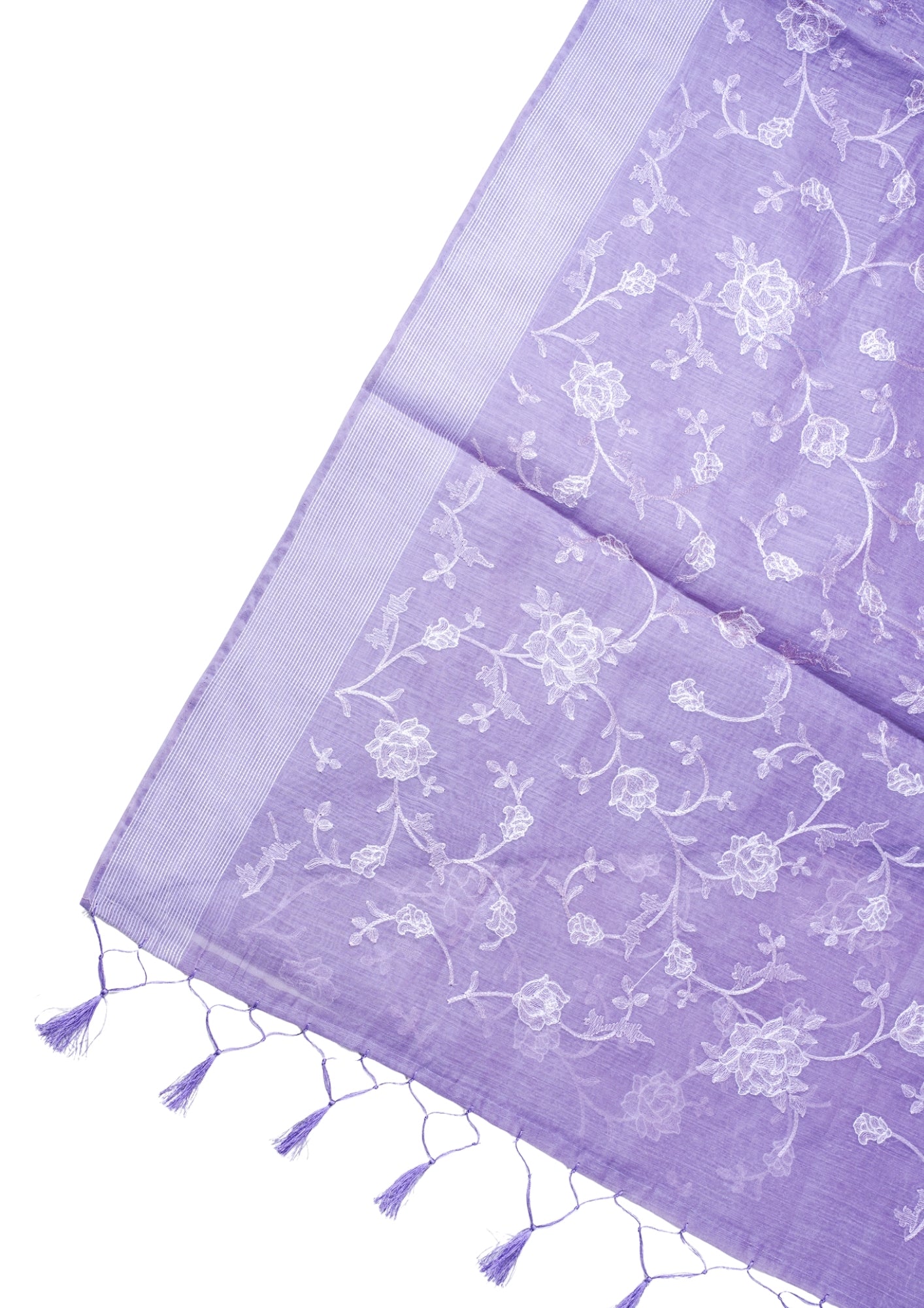 Lilac Pure Linen Saree with White Chikankari Embroidery