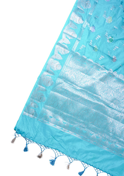Aqua Blue Warm Silk Banarasi Minakari Buta Saree