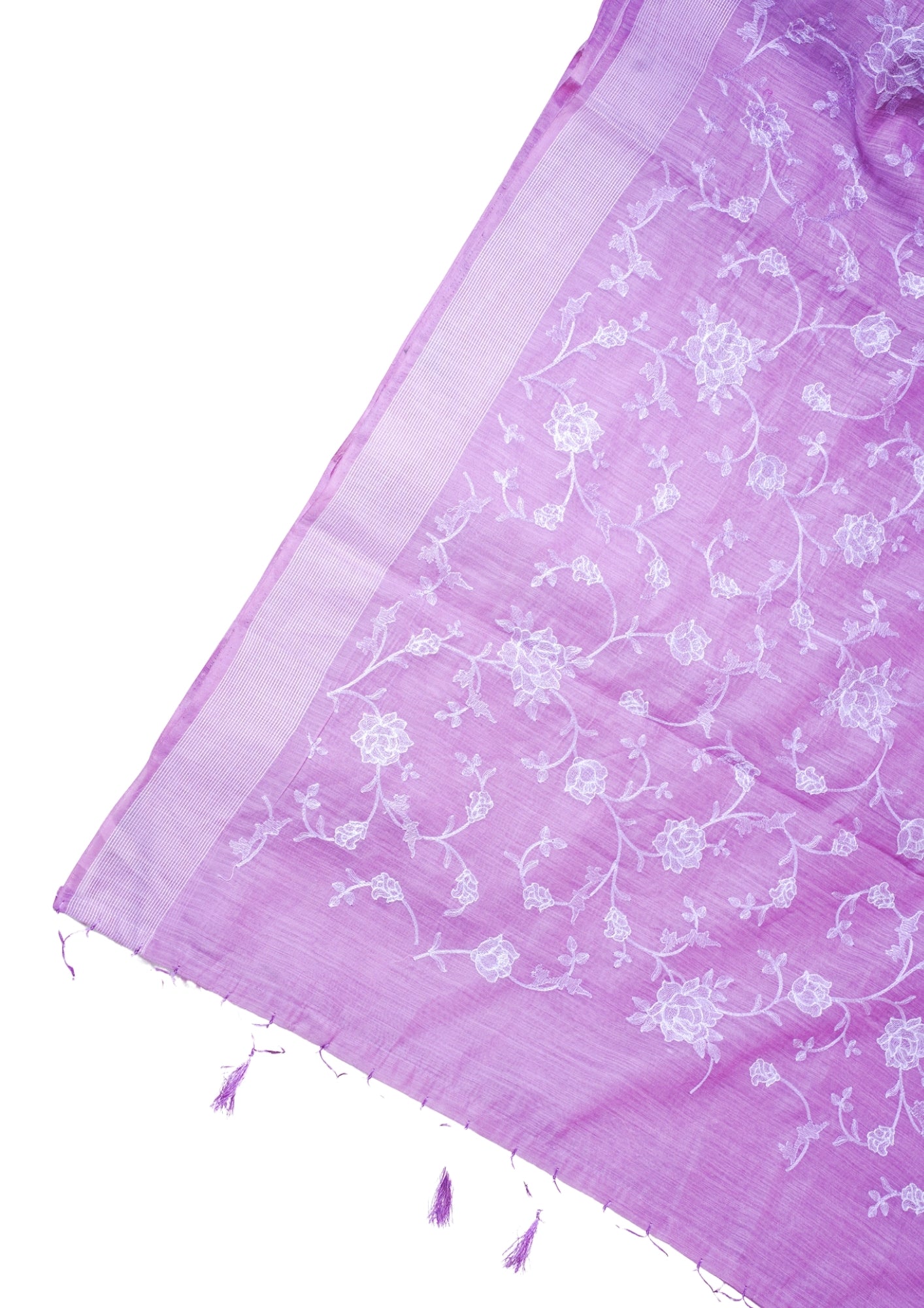 Lavender Pure Linen Saree with White Chikankari Embroidery