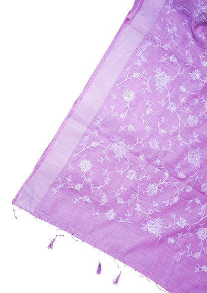 Lavender Pure Linen Saree with White Chikankari Embroidery