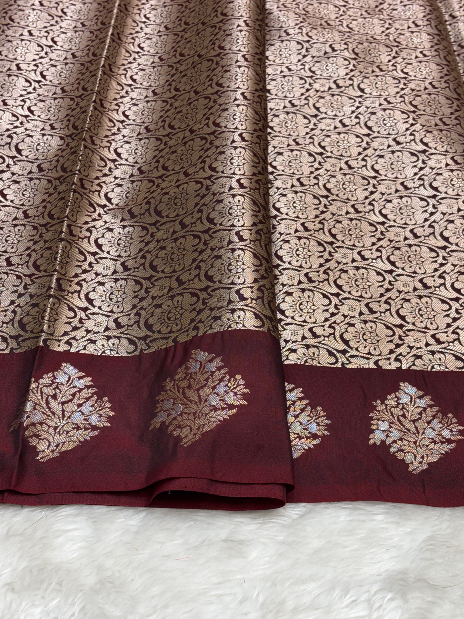 Cocoa Brown Banarasi Katan Silk Saree with Satin Border