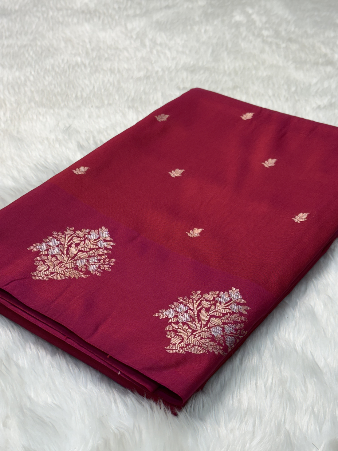 Crimson Red Banarasi Katan Silk Saree with Satin Border