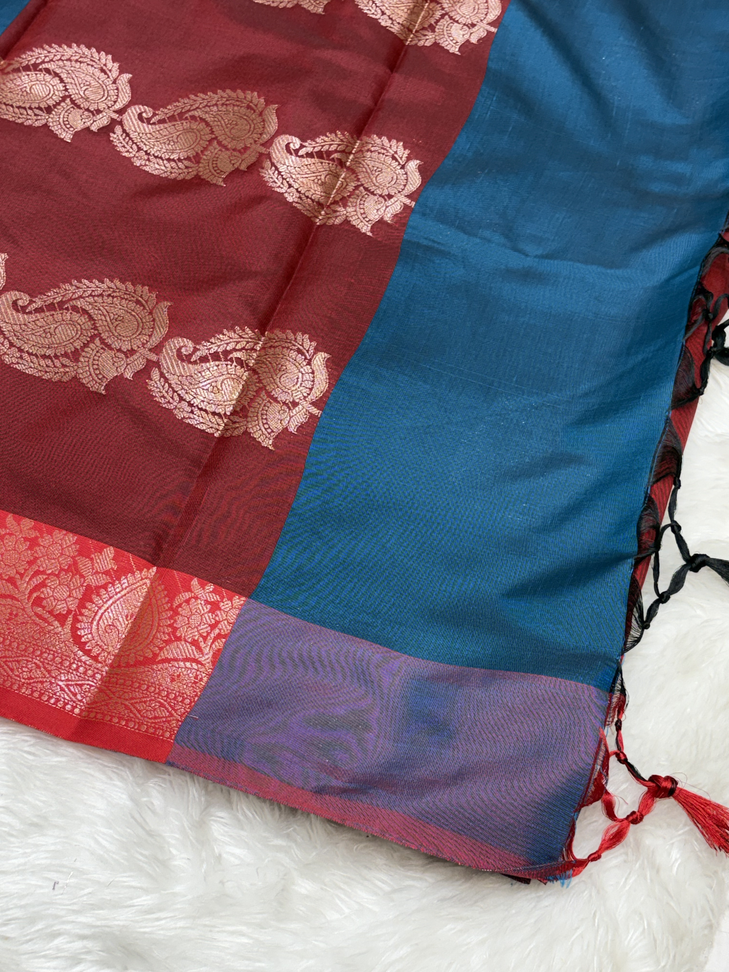 Steel Ocean Blue Soft Banarasi Katan Silk Buta Saree