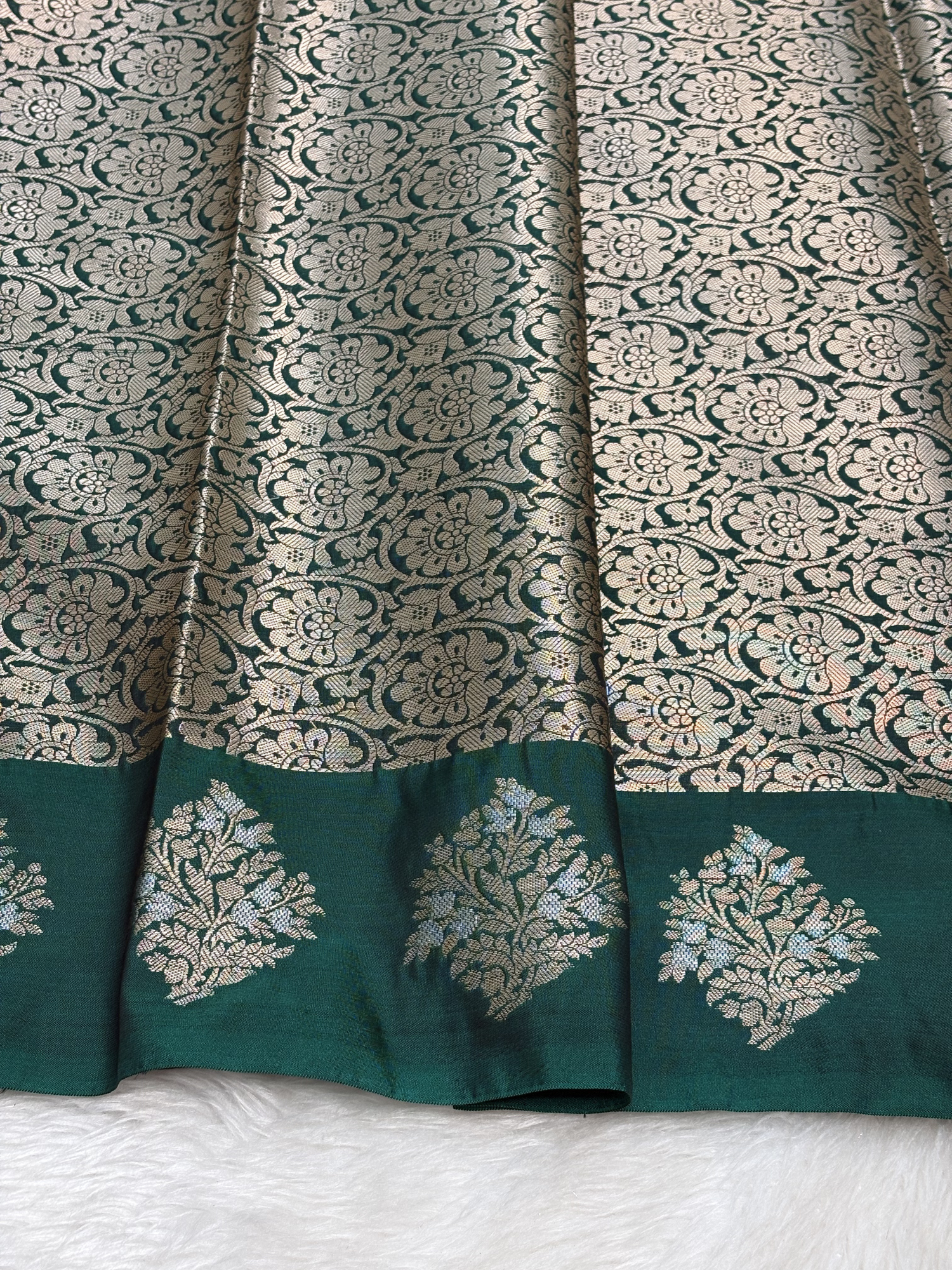 Emerald Teal Green Banarasi Katan Silk Saree with Satin Border