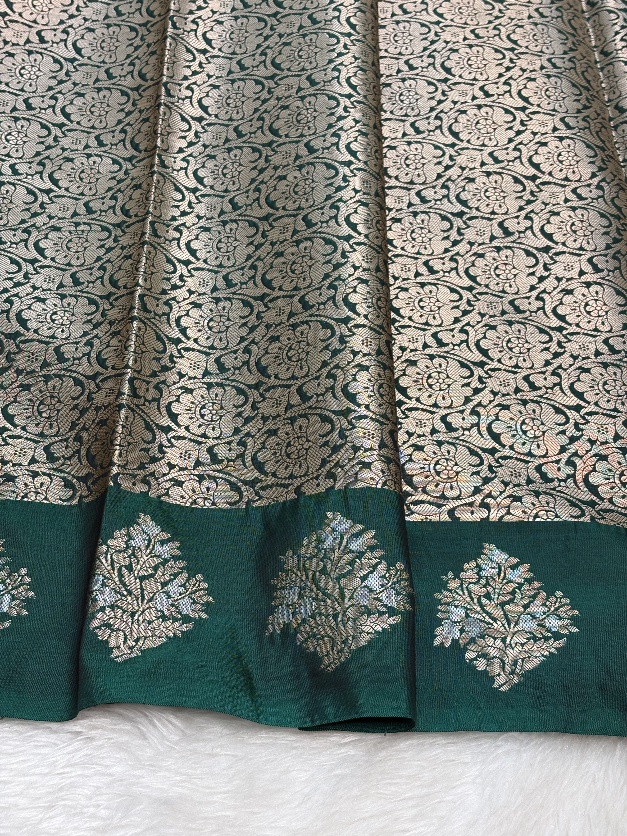 Emerald Teal Green Banarasi Katan Silk Saree with Satin Border