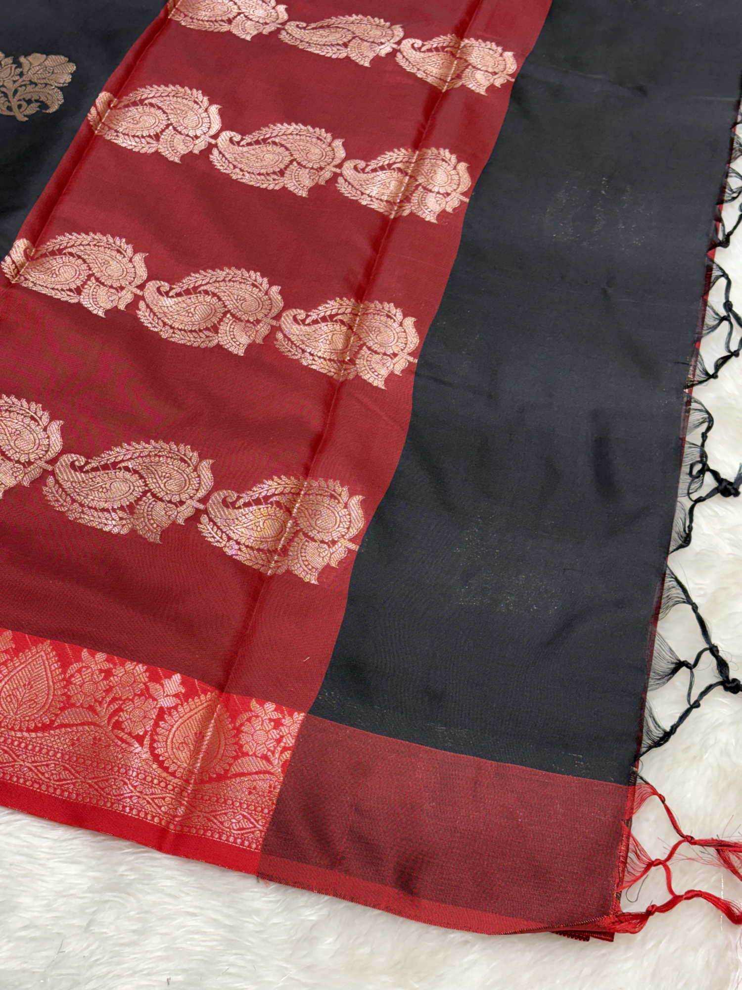 Raven Black Soft Banarasi Katan Silk Buta Saree