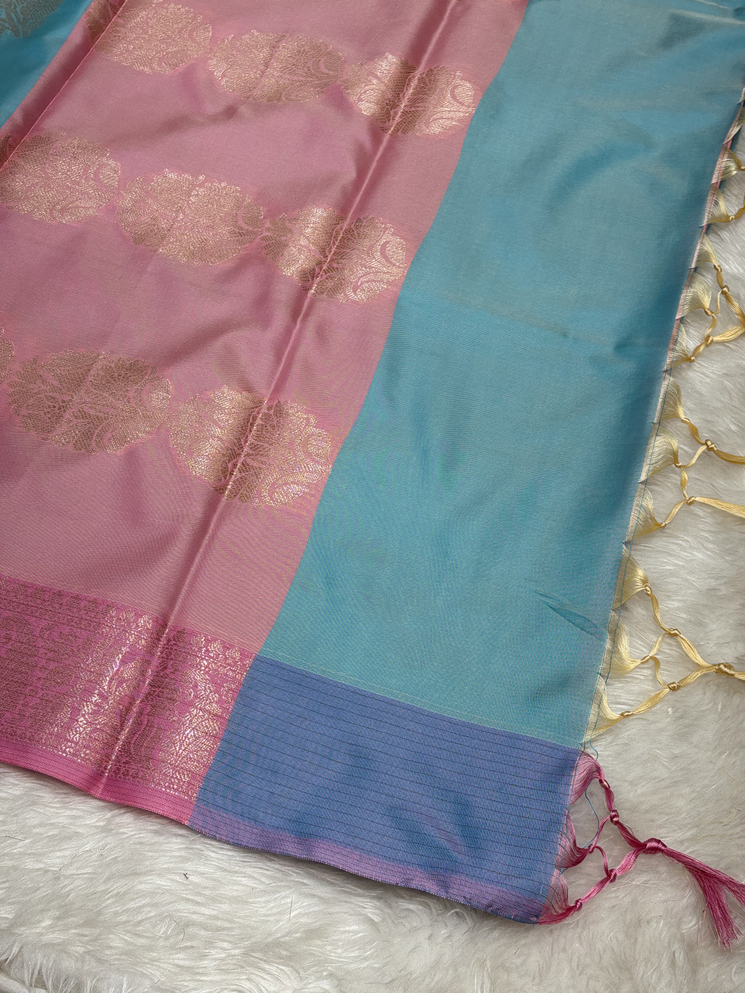 Aqua Mist Blue Soft Banarasi Katan Silk Buta Weaving Saree