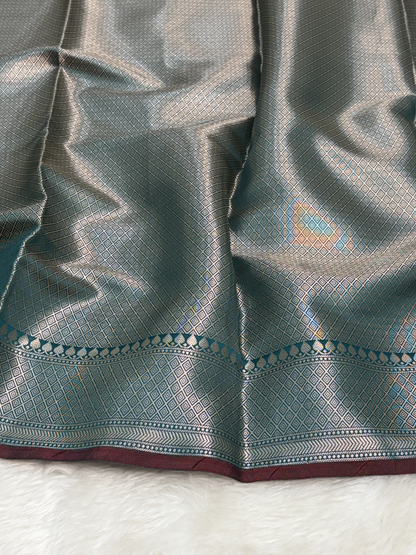 Deep Teal Green Katan Silk Banarasi Buti Saree