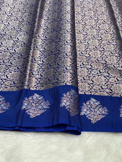 Royal Sapphire Blue Banarasi Katan Silk Saree with Satin Border