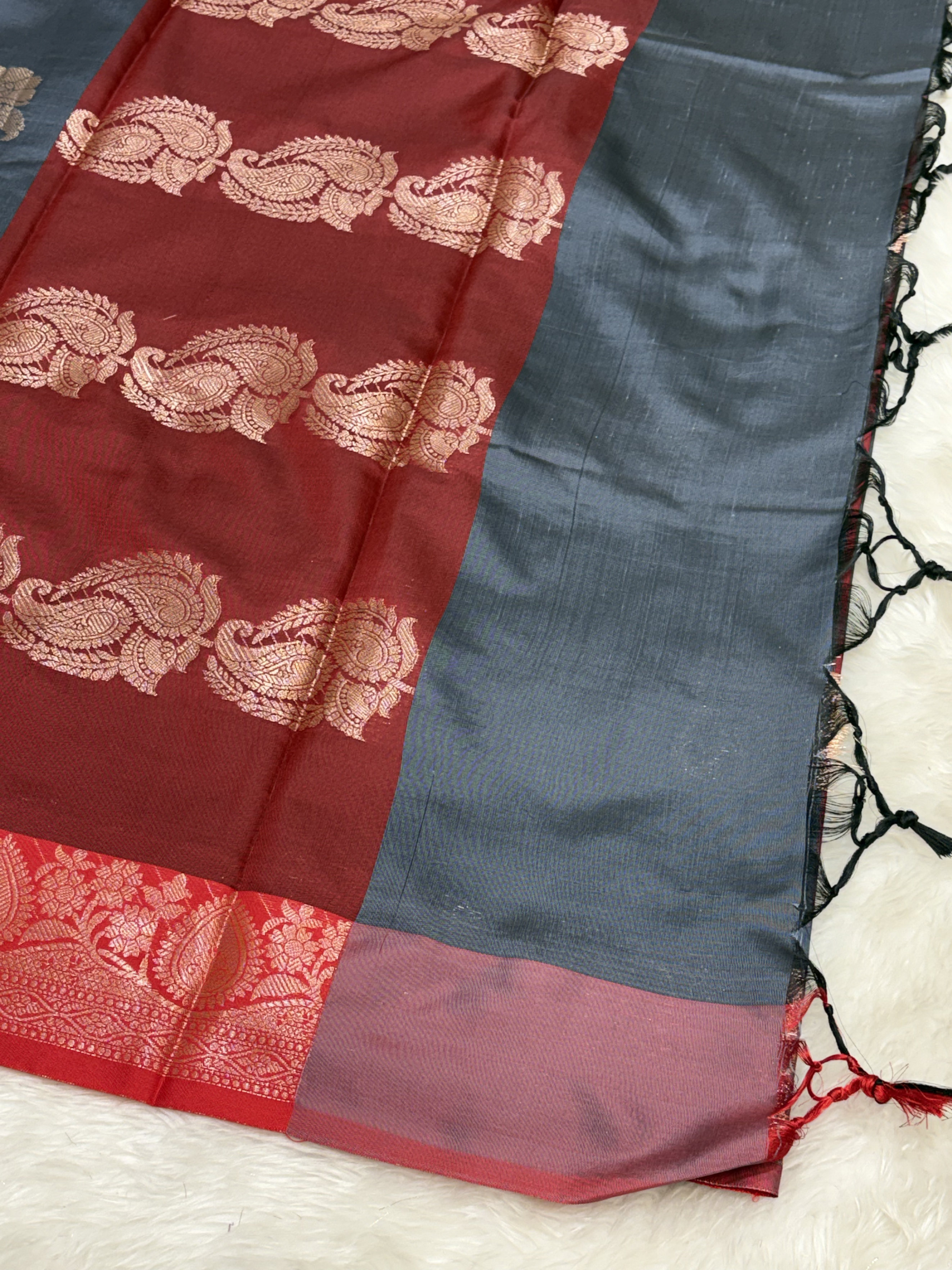 Smoky Slate Grey Soft Banarasi Katan Silk Buta Saree