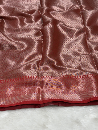 Antique Wine Purple Banarasi Minakari Border Katan Silk Buti Weaving Saree