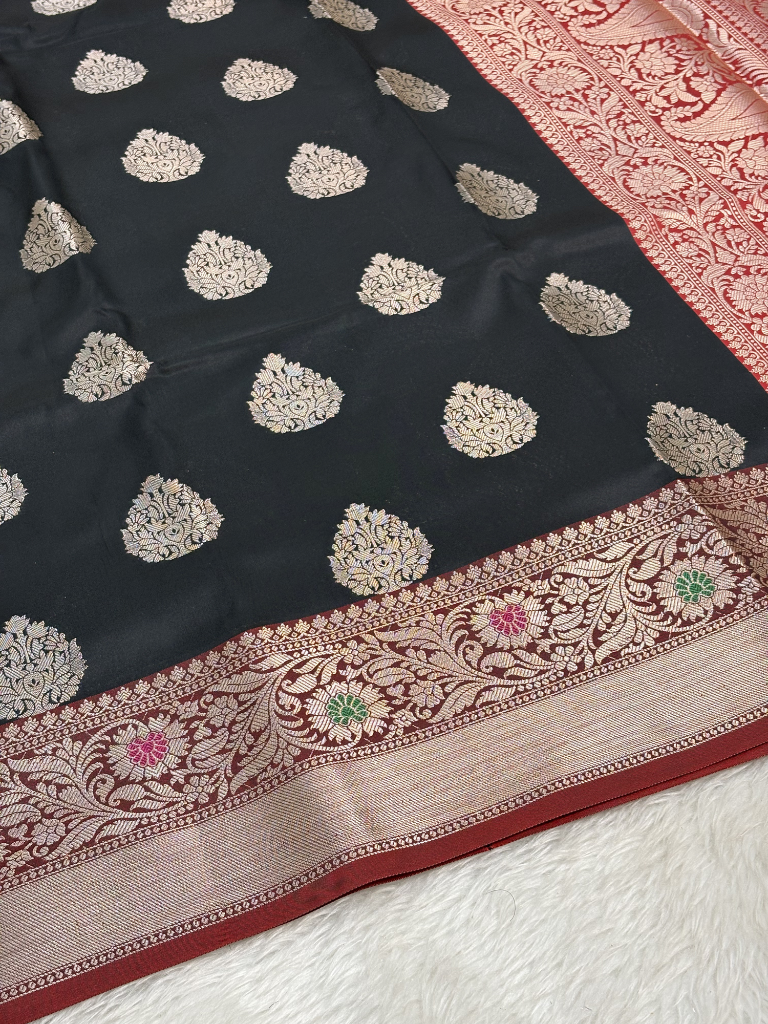 Classic Black Banarasi Buta Katan Silk Saree with Minakari Border