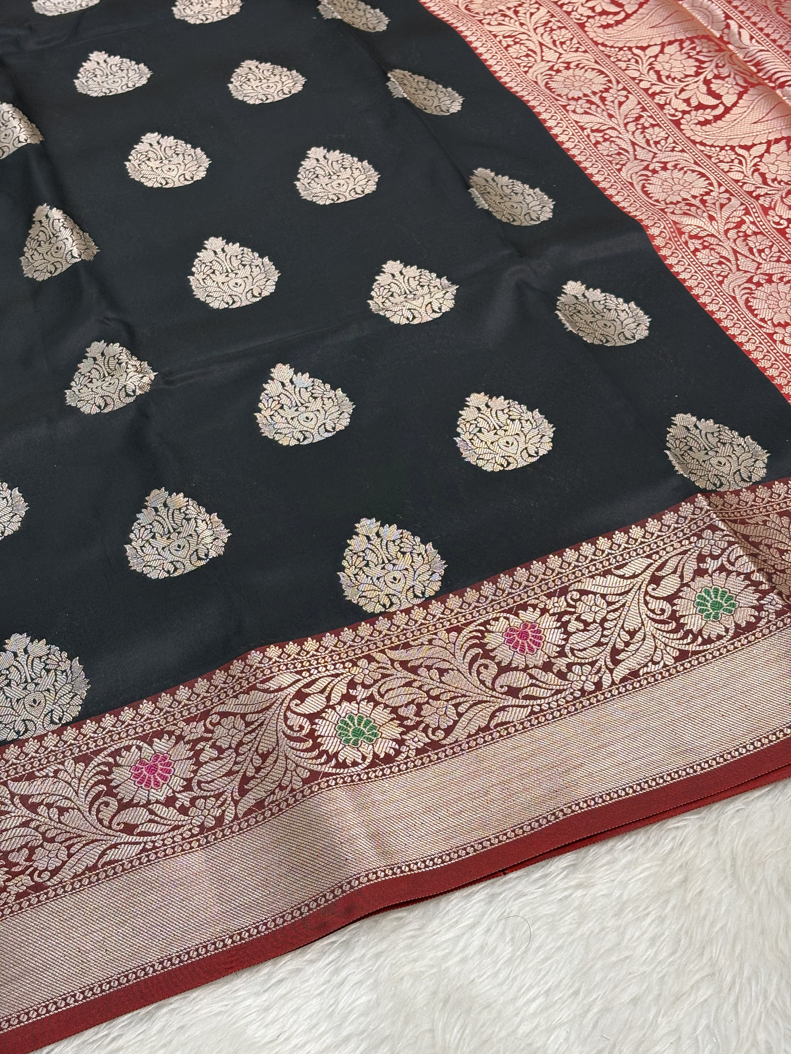 Classic Black Banarasi Buta Katan Silk Saree with Minakari Border