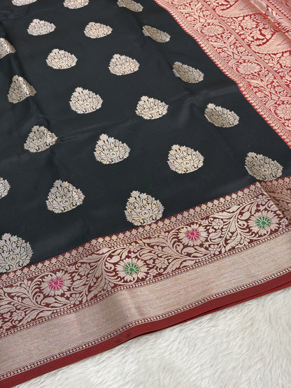 Classic Black Banarasi Buta Katan Silk Saree with Minakari Border