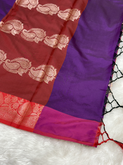Royal Plum Purple Soft Banarasi Katan Silk Buta Saree