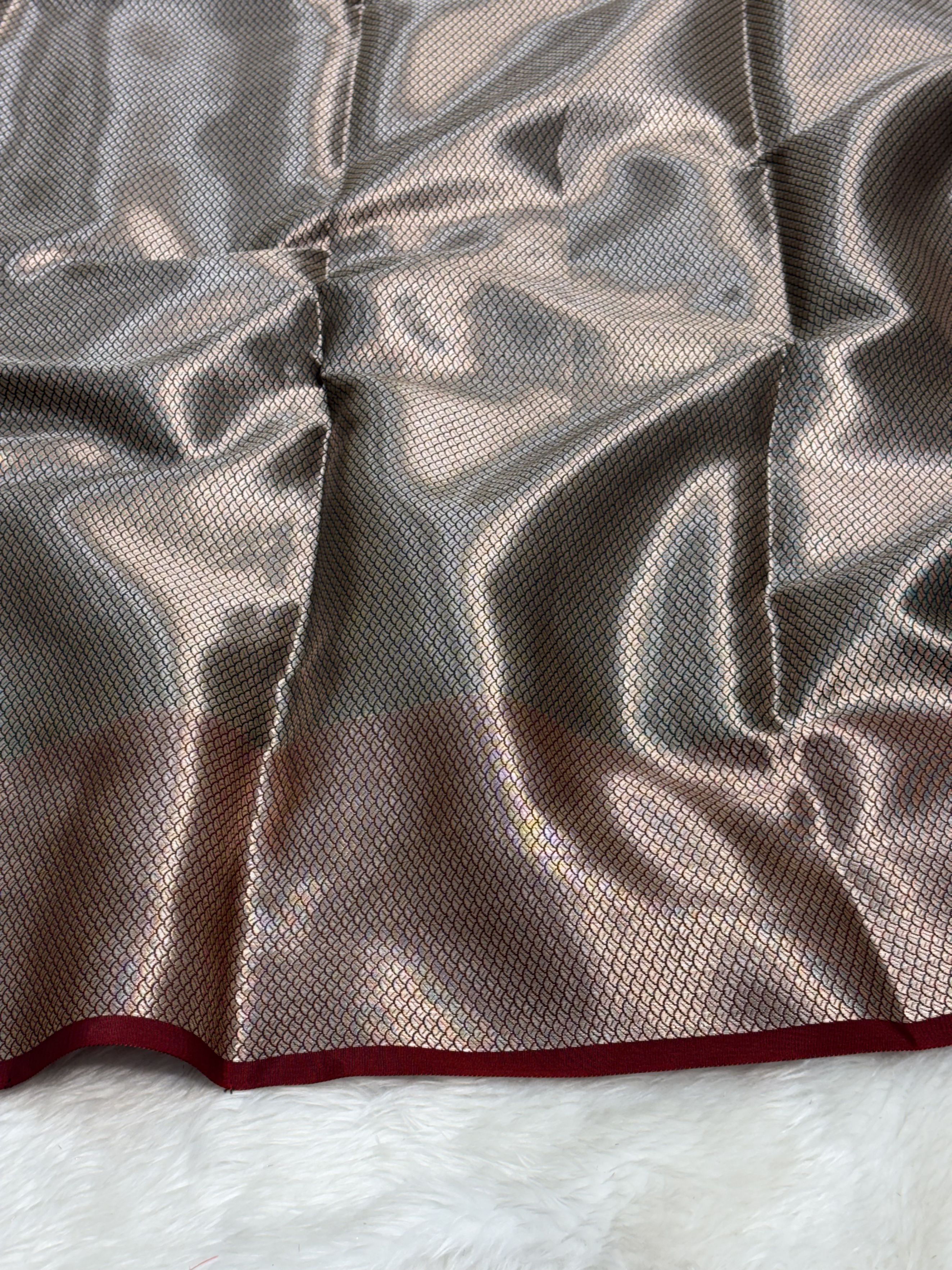 Deep Wine Red Banarasi Buta Katan Silk Saree with Minakari Borde