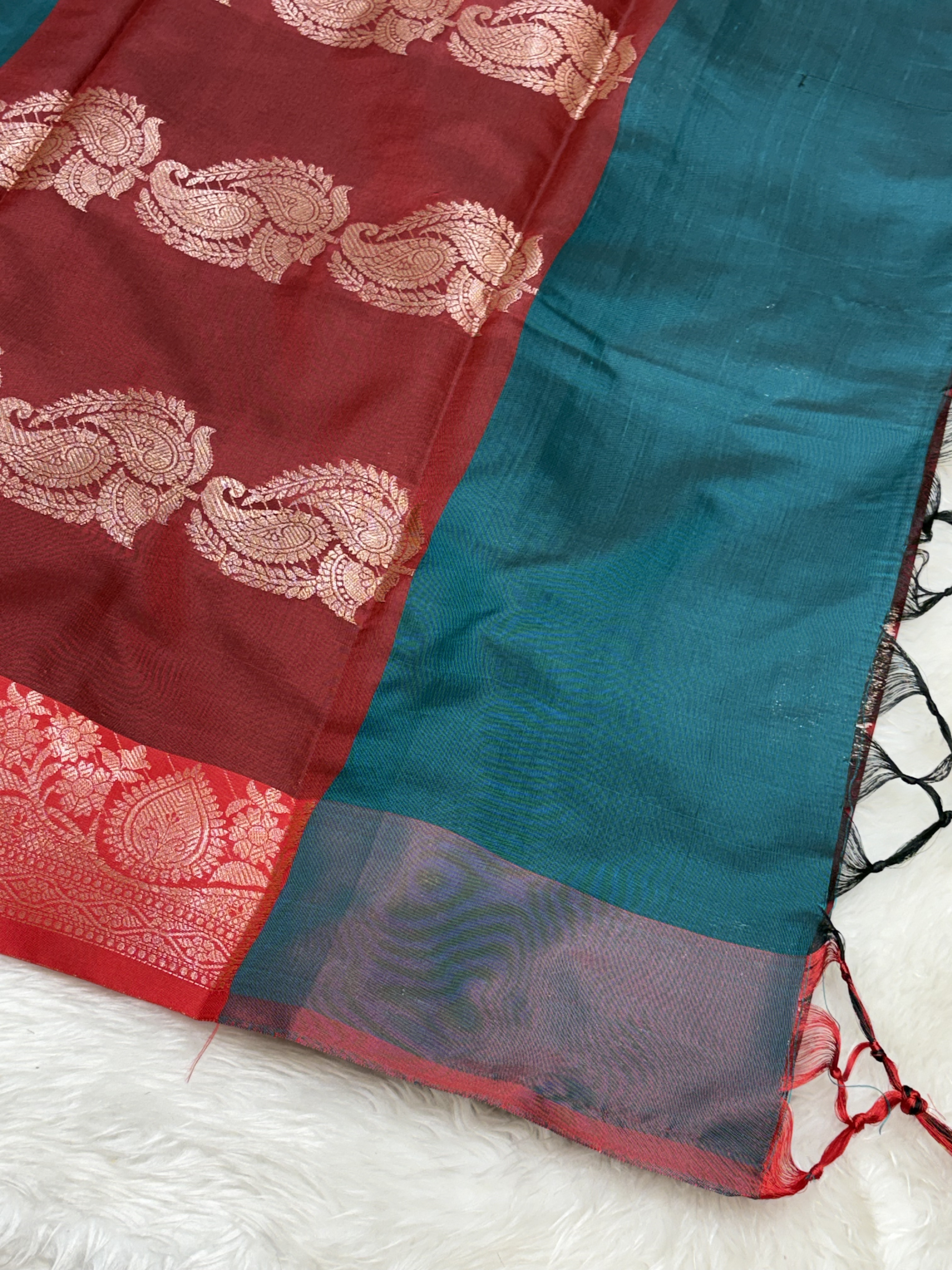 Deep Teal Blue Soft Banarasi Katan Silk Buta Saree