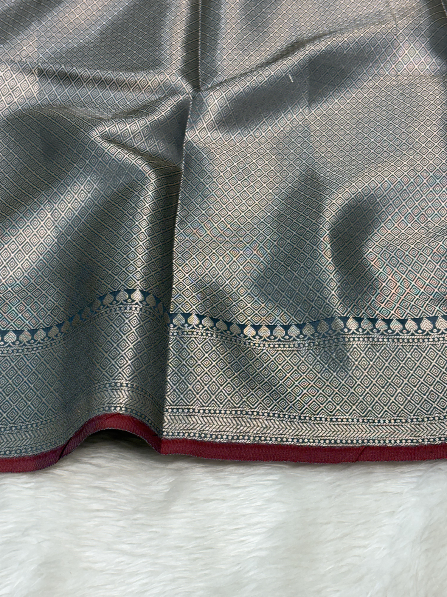Smoky Slate Blue Katan Silk Banarasi Buti Saree