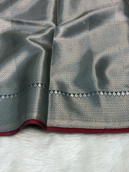 Smoky Slate Blue Katan Silk Banarasi Buti Saree