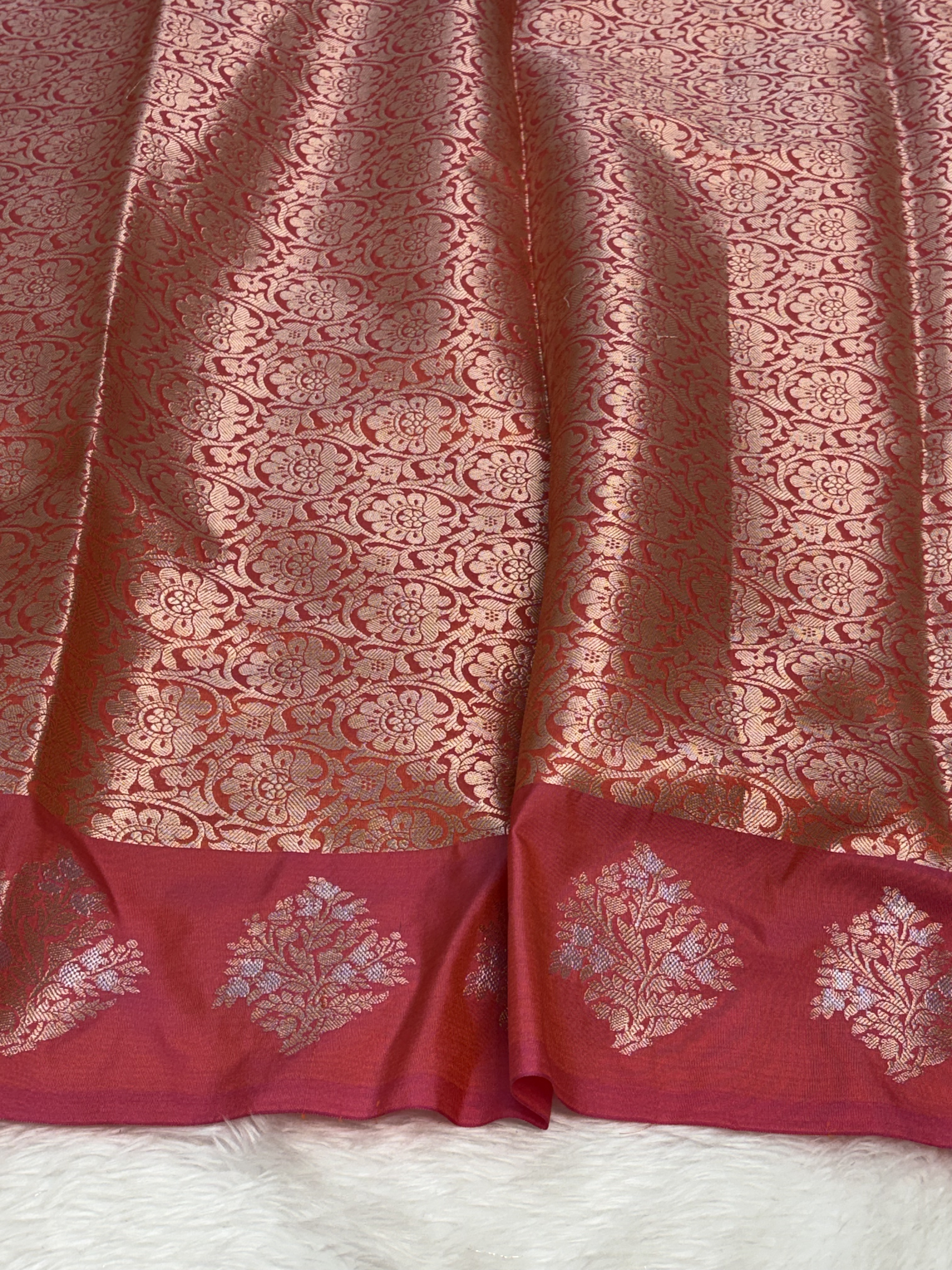 Sunset Rust Orange Banarasi Katan Silk Saree with Satin Border