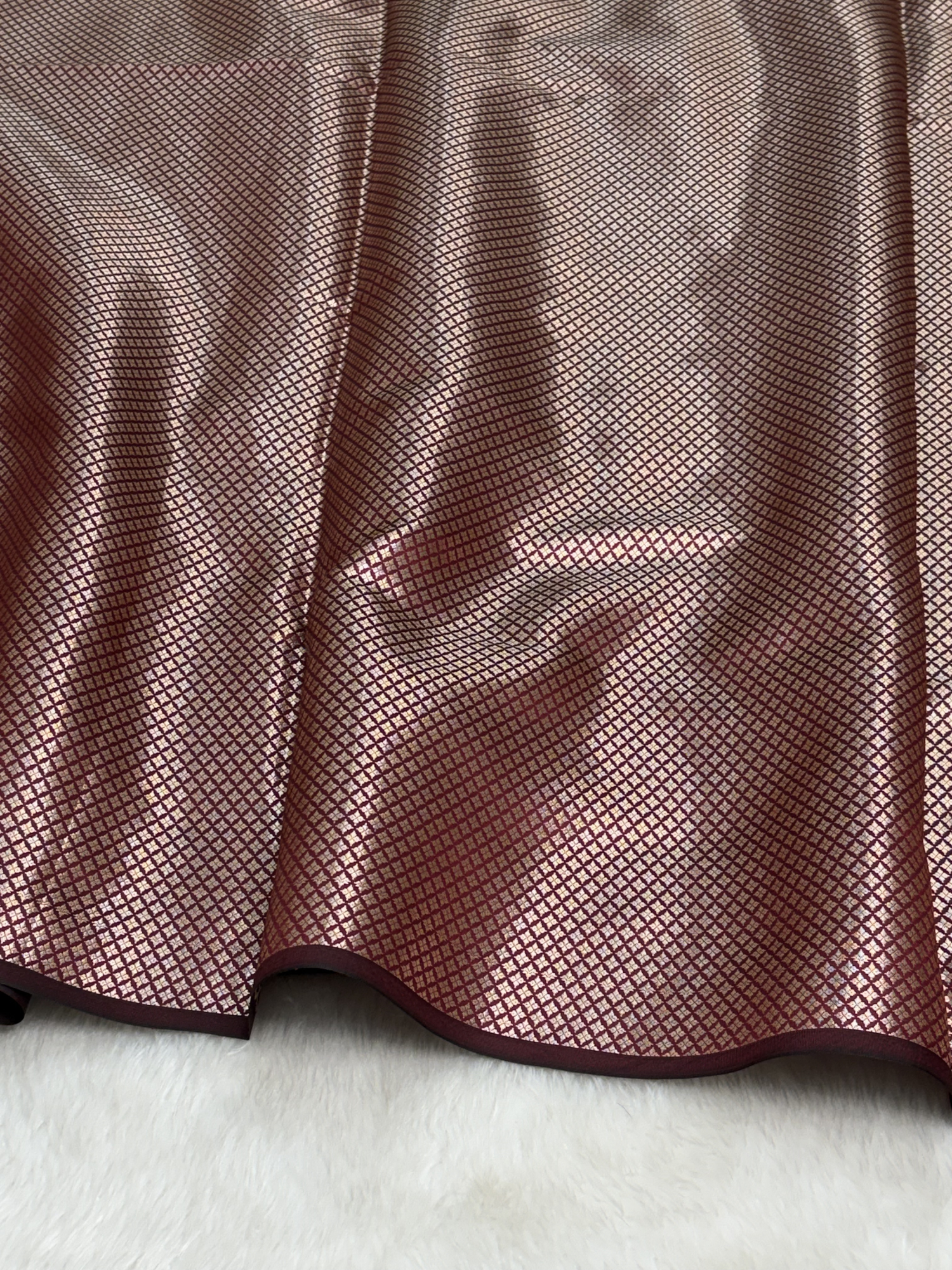 Choclate Brown Scallops Border Banarasi Katan Buti Saree