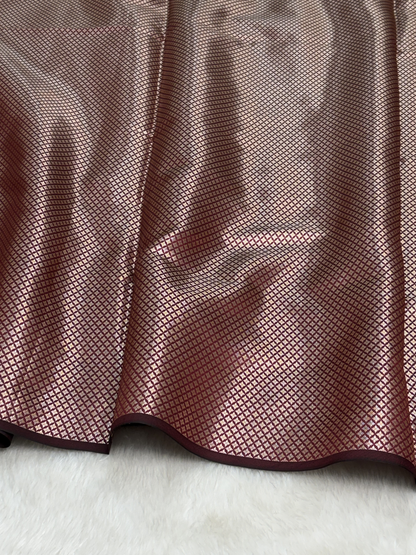 Choclate Brown Scallops Border Banarasi Katan Buti Saree