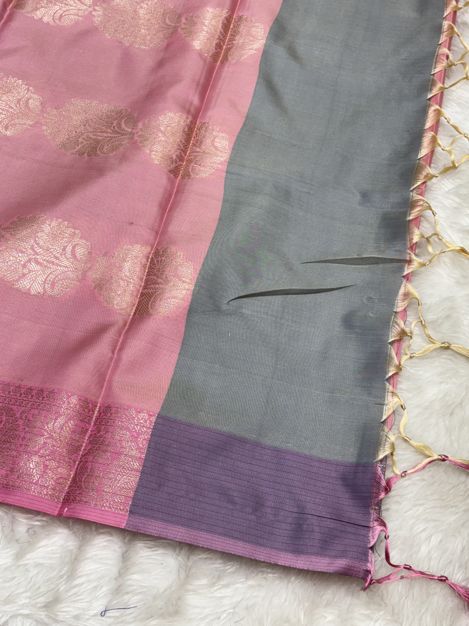 Smoky Ash Grey Soft Banarasi Katan Silk Buta Weaving Saree