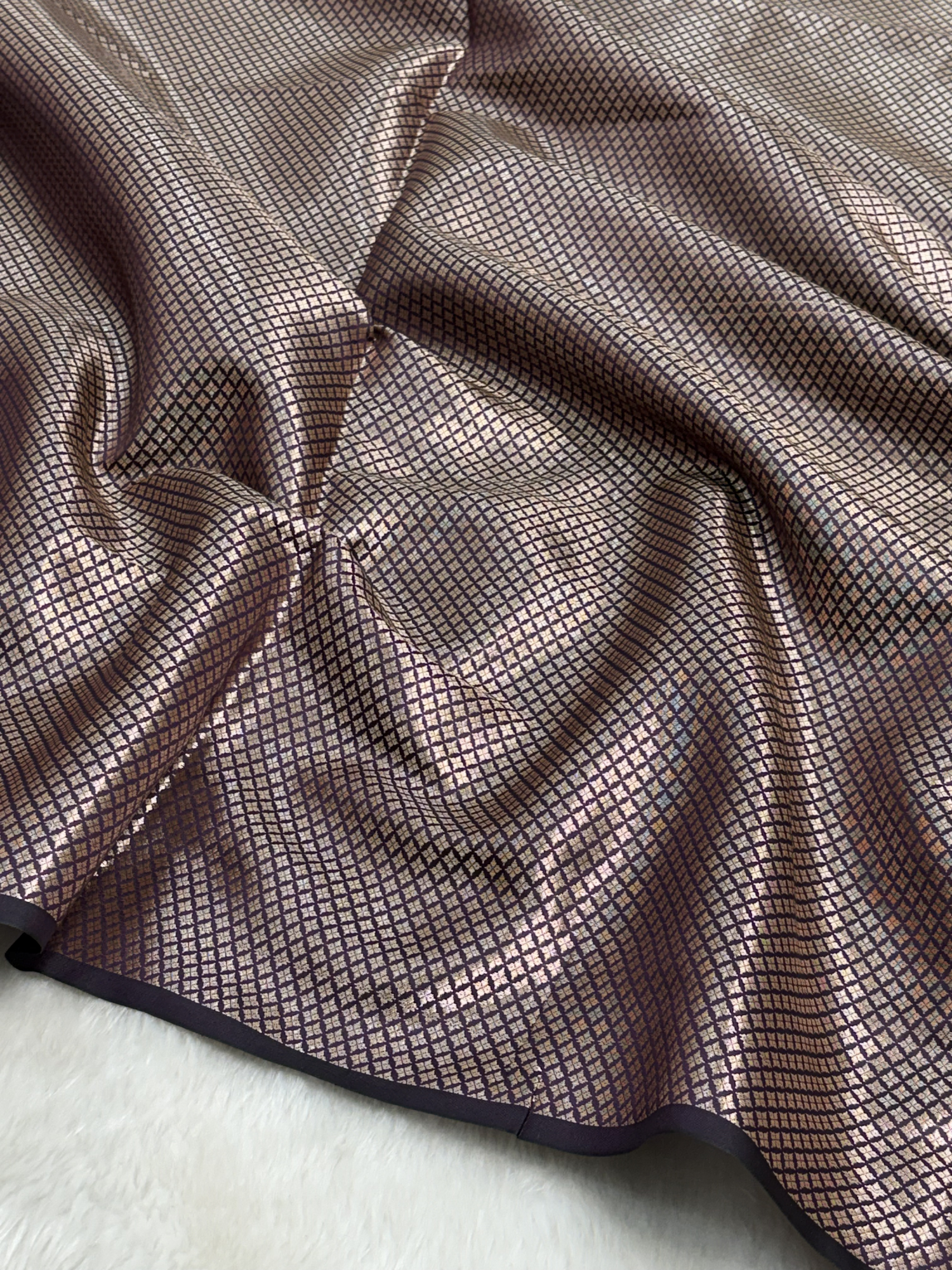Dark Cocoa Brown Scallops Border Banarasi Katan Buti Saree