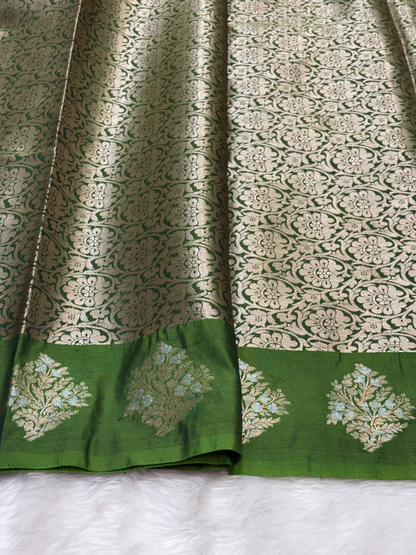 Forest Green Banarasi Katan Silk Saree with Satin Border